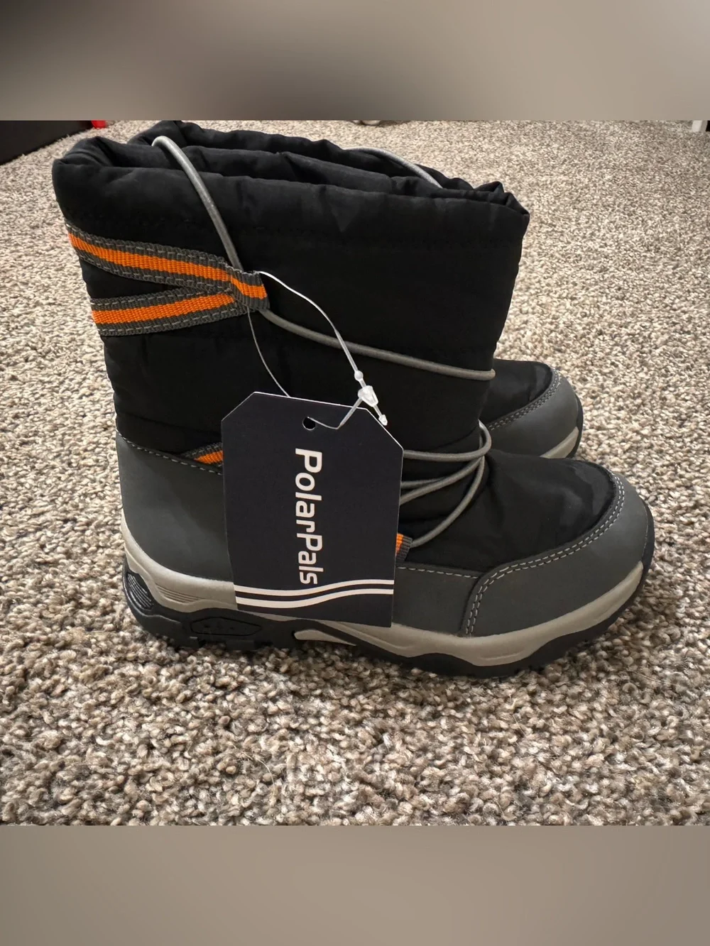 Kids Black and Gray Winter Boots with Orange Accent